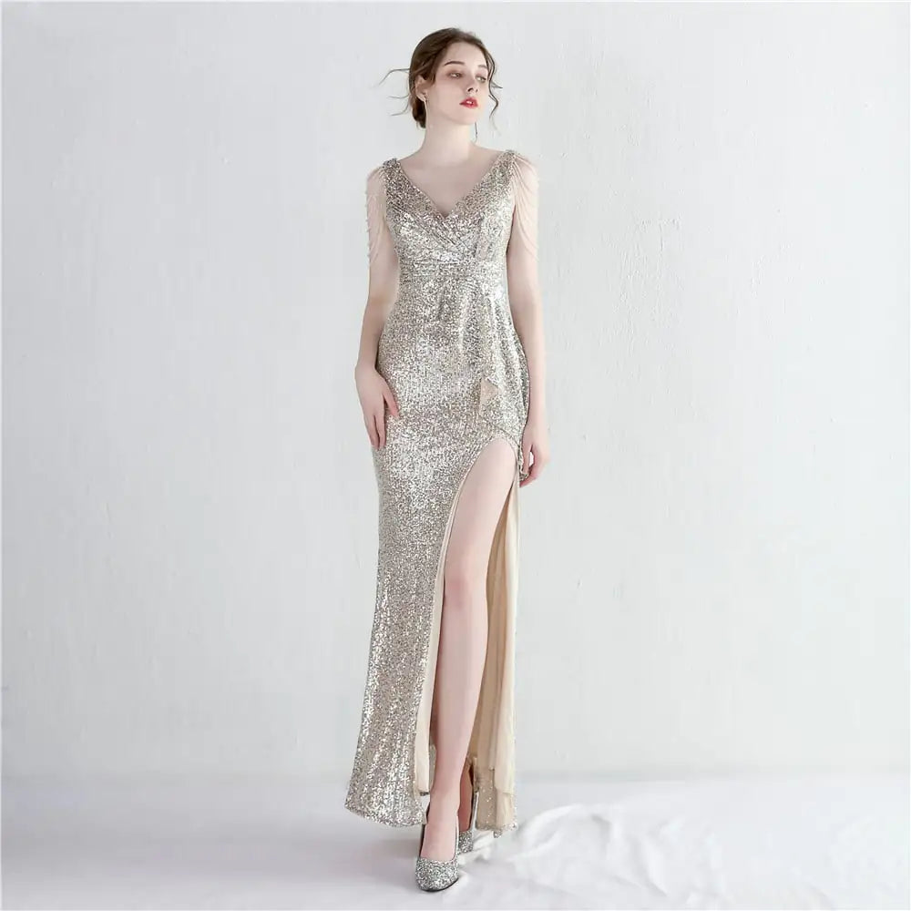 Long Sequined Aura Queen Evening Dress - 888