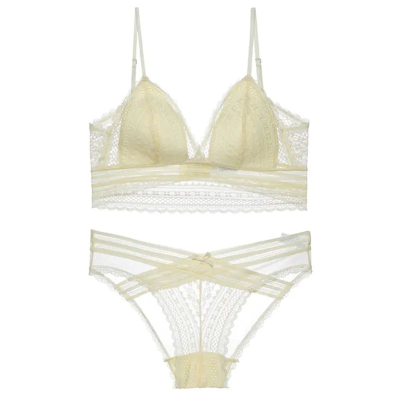 French Lace U-Back Bralette with Triangle Cups Set - Lingerie