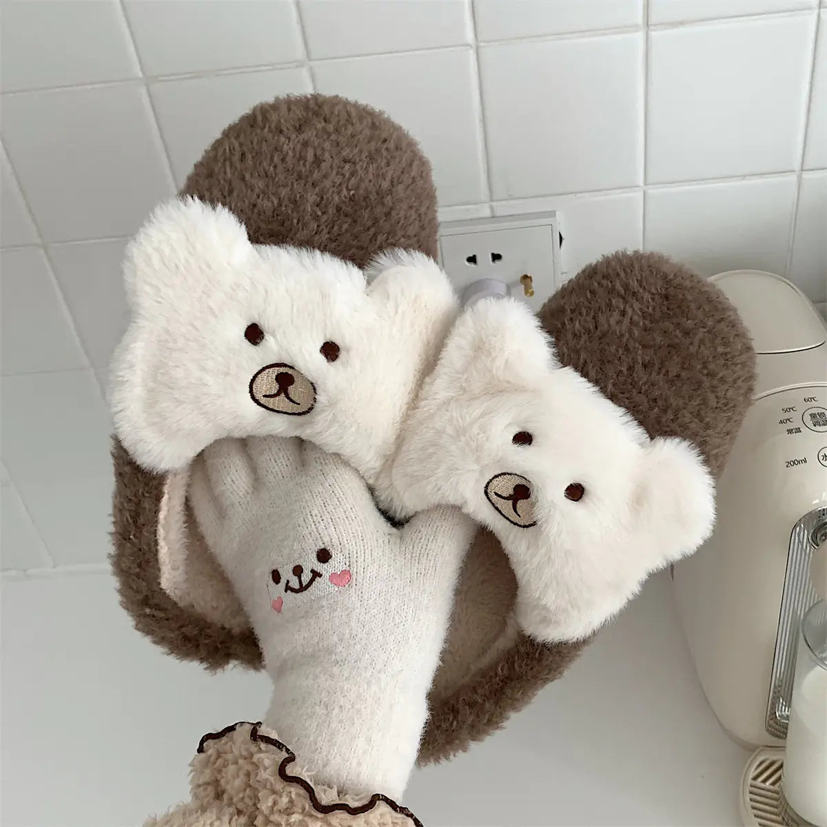 Cute Bear Plush Cotton Slippers for Women- 888