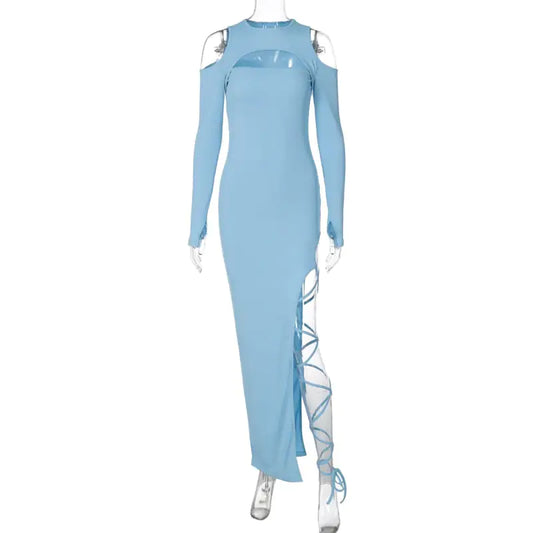 Women's Hollow-out Long Sleeve Split Dress Leggings - 888