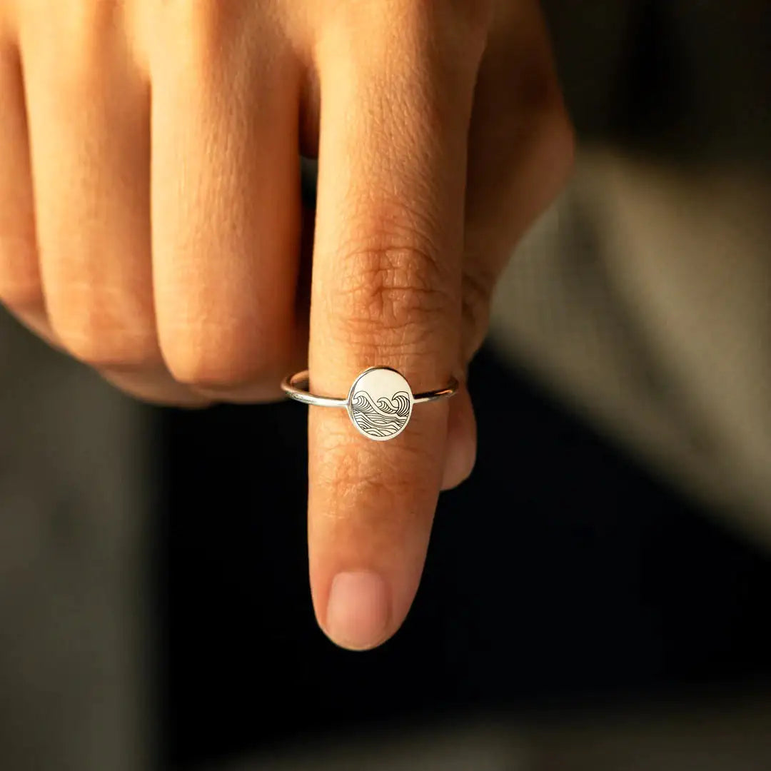 S925 Pure Silver Sea Wave Storm Ring Female Simple