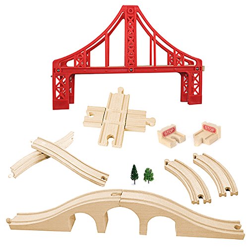 Wooden Train Bridges Crossing Track Bridge Wooden Train Track Accessories Wooden Train Track Train Tracks Compatible with All Major Brands Wooden Toys for Girls & Boys