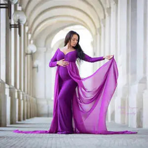 Maternity Photography Long Dress with Train and Cape - 888