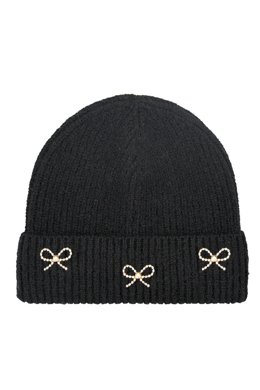 C.C Pearl Bow Charm Cuff Beanie