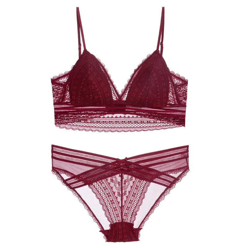 French Lace U-Back Bralette with Triangle Cups Set - Lingerie