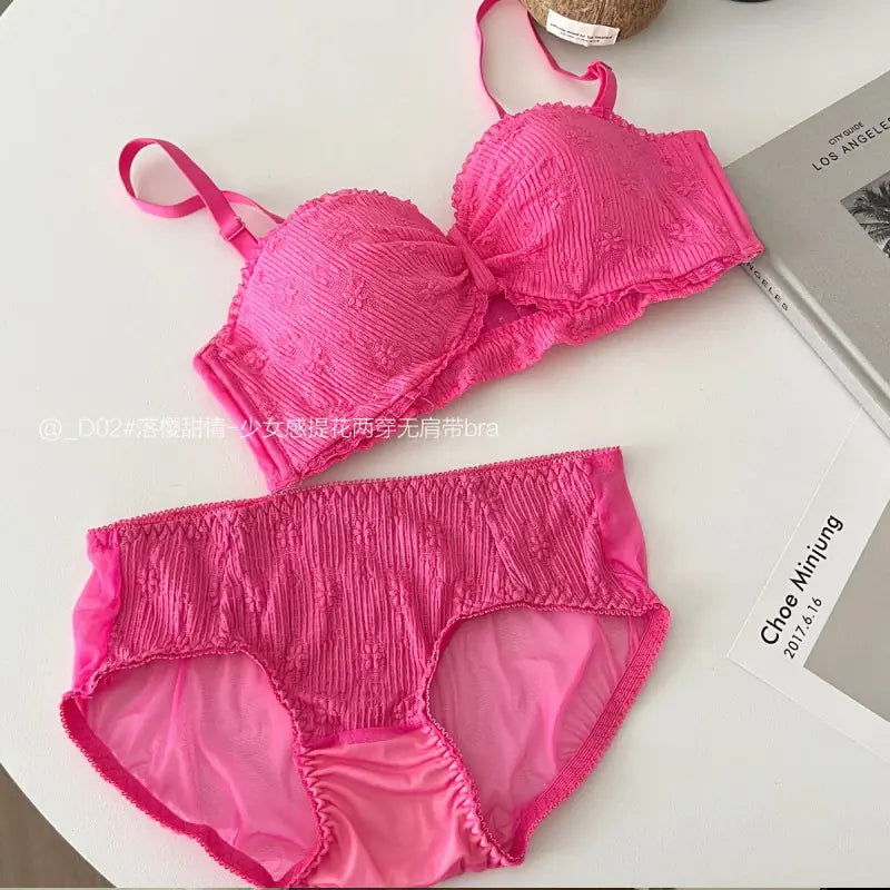 "Half Cup Strapless Push-Up Bra Set for Women" - Lingerie