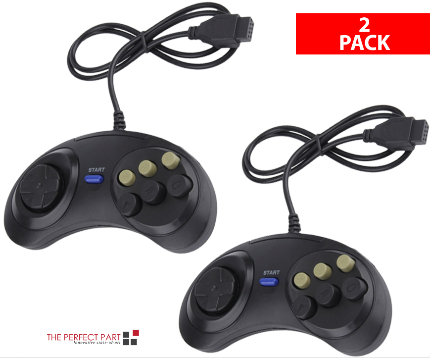 2X 6 Button Game Pad Controller For SEGA Genesis Black Old School Classic New -Us seller