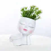 Double Flower Pots with Rustic Girl Figure Planter