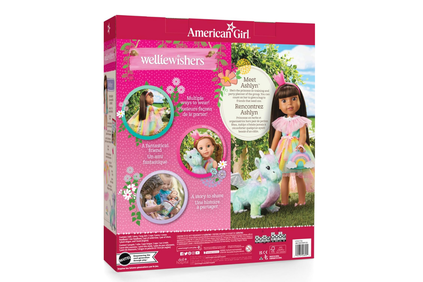 American Girl WellieWishers 14.5-inch Ashlyn Doll Playset with Crisella The Dragon, Doll Dress and Accessories, and Storybook, for Ages 4+