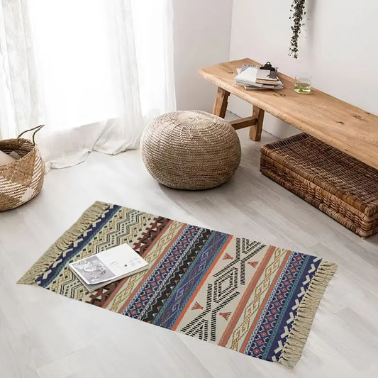 Vintage Geometric Floor Mat with Tassels for Home Decor