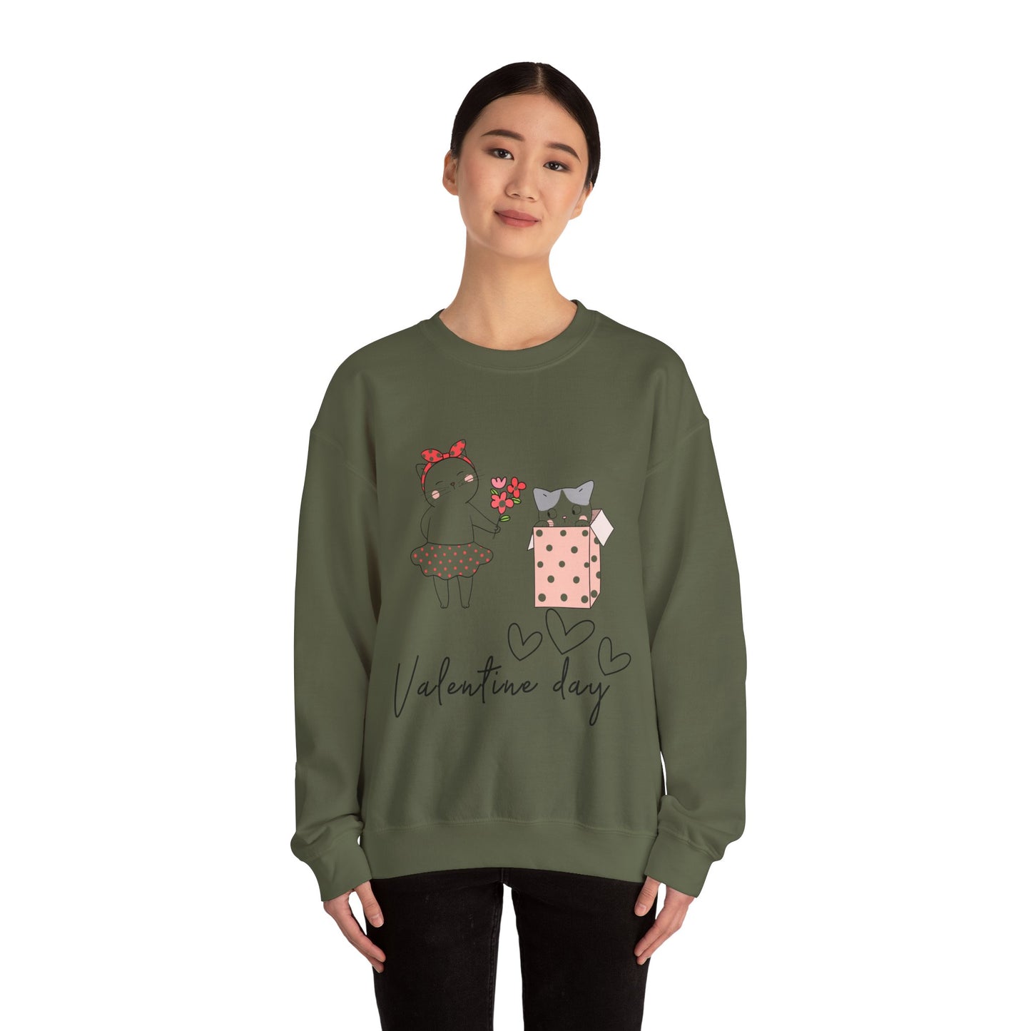 Cute Cat Valentine Crewneck Sweatshirt, Valentine Shirt, Cat, Valentines Heart Sweatshirt, Funny Valentine Day Shirt, Valentine's Day Gift