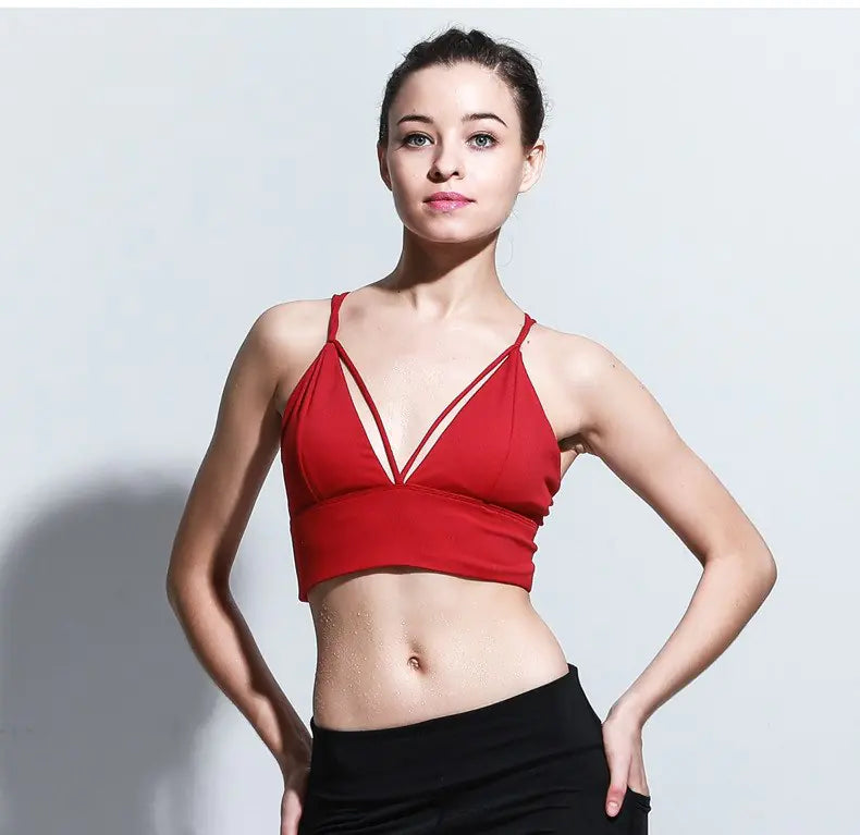 New Deep V Yoga Sports Bra with Cross Back Design - Lingerie
