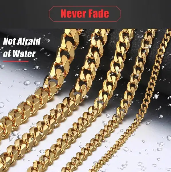 Stainless Steel Gold Silver Chain Cuban Curb Womens Mens Necklace