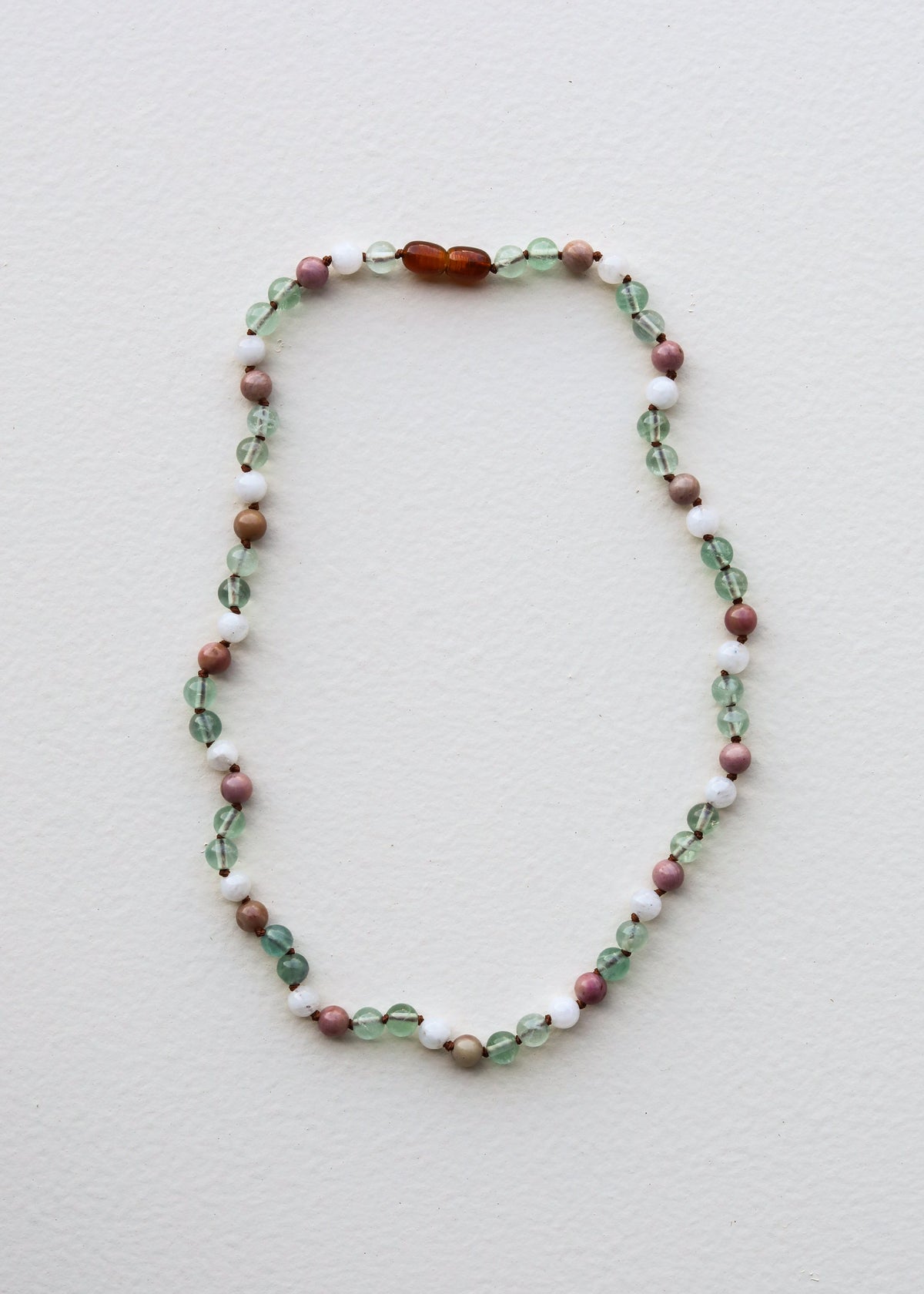 Fluorite + Moonstone + Rhodonite || Natural Gemstone Necklace