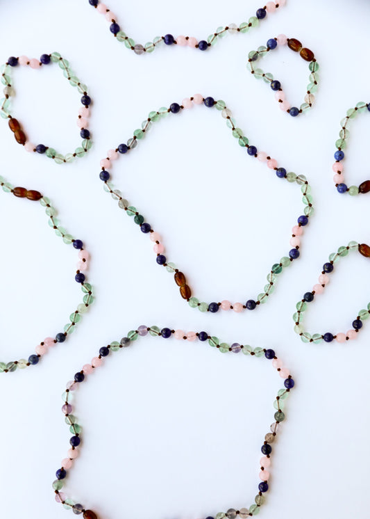 Fluorite + Lapis Lazuli + Rose Quartz || Gemstone Necklace