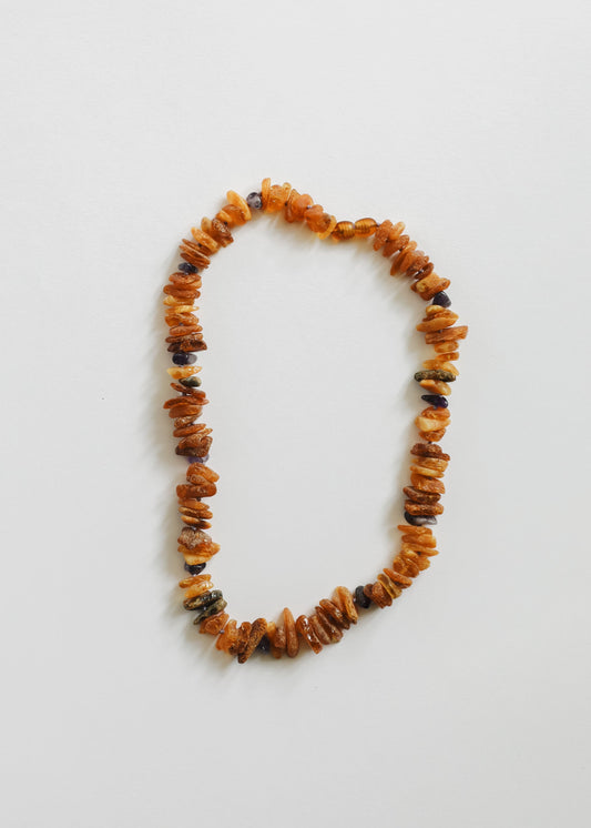 Pet Necklace: Raw Baltic Amber + Raw Amethyst