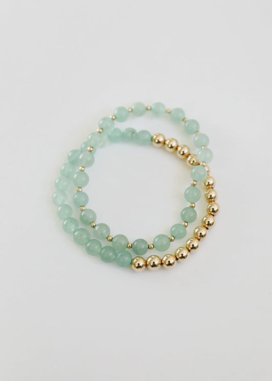 Aventurine Gemstone + 14K Gold Filled || Beaded Stretch Bracelets
