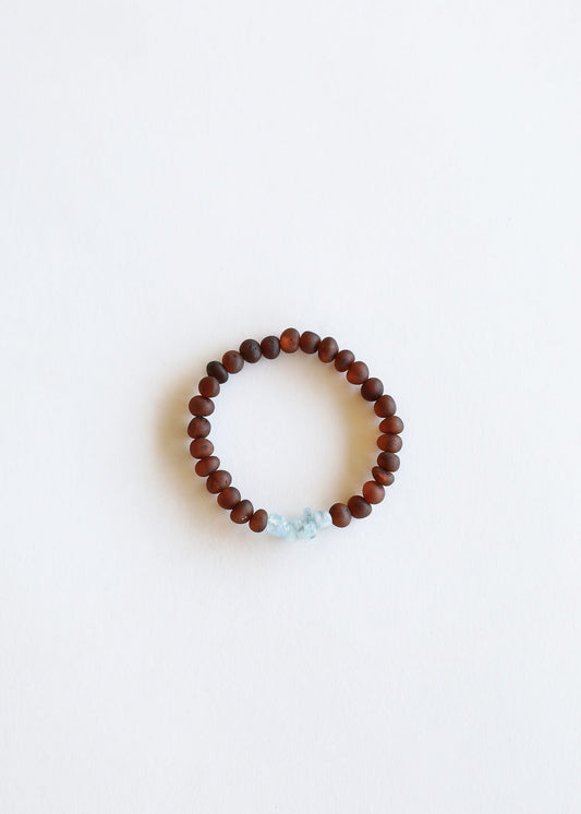 Raw Cognac Baltic Amber + Raw Aquamarine || Adult Bracelet