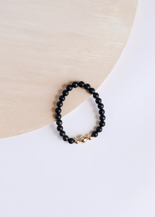 Pure Shungite + 14K Gold Filled Trio || Adult Stretch Bracelet