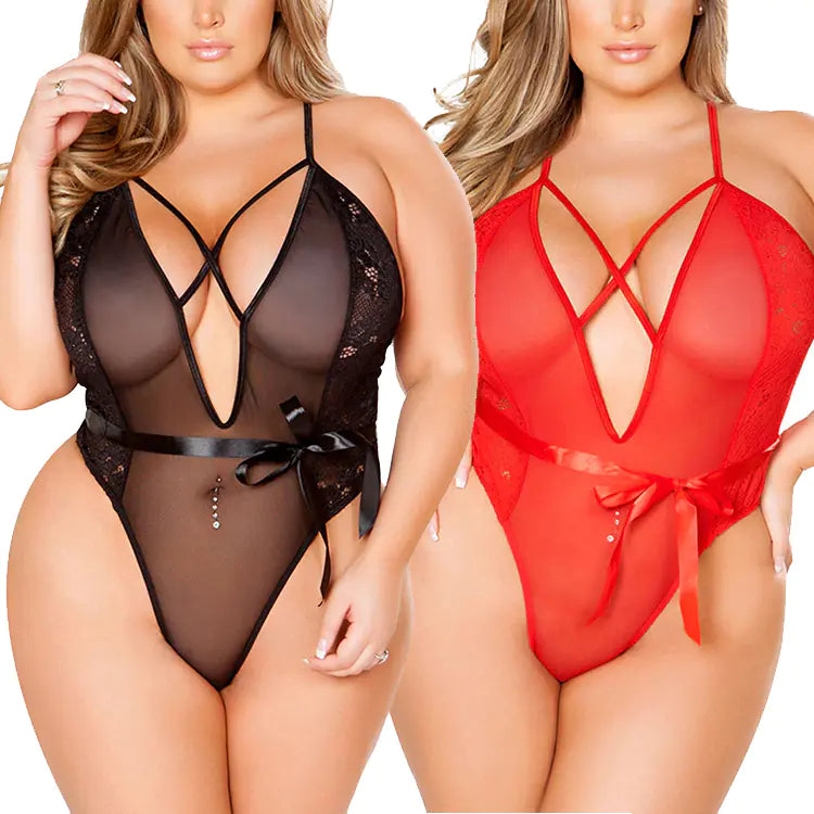 Lace and Mesh Bodysuit Lingerie Set for Intimate Wear - Lingerie