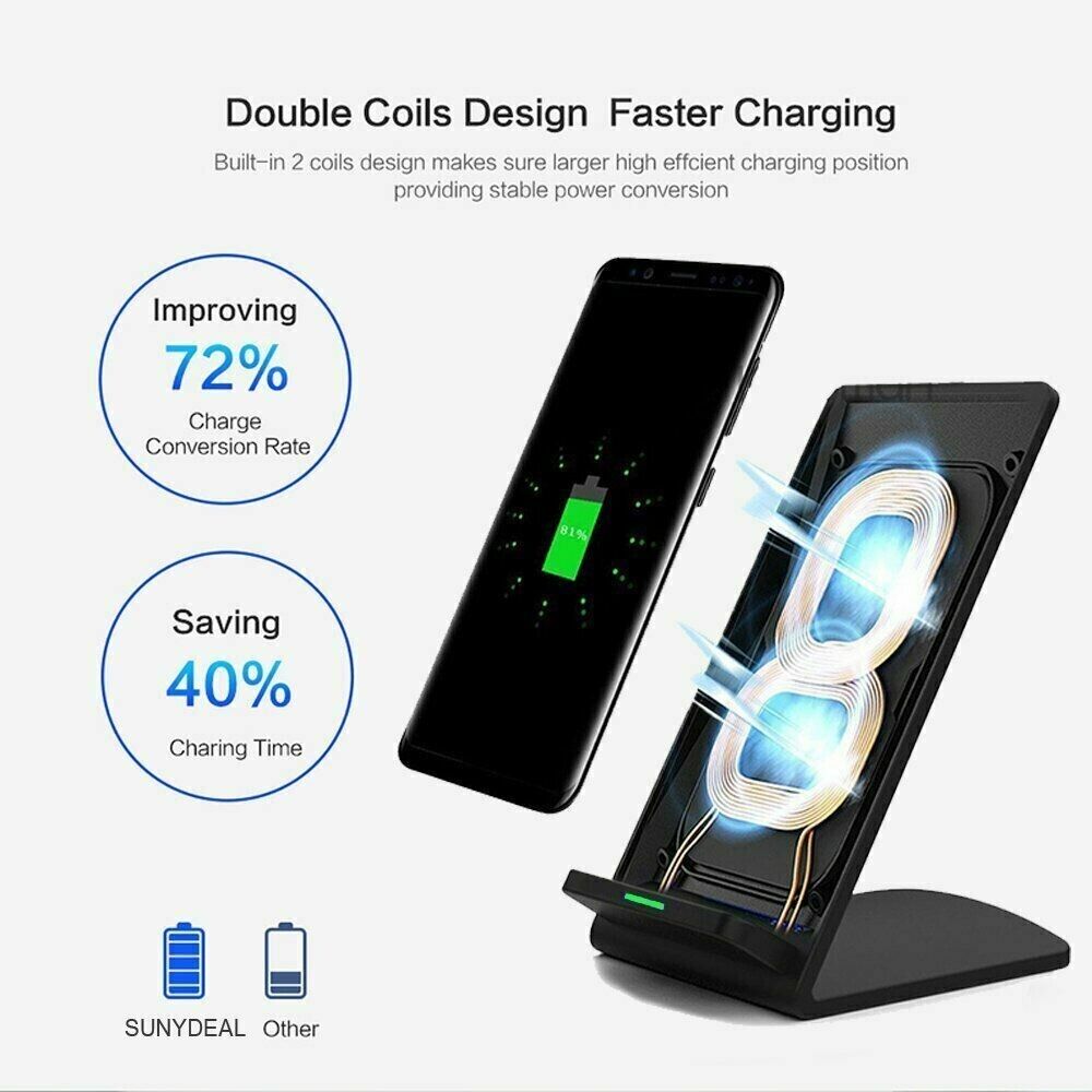 Qi Wireless Fast Charger Charging Pad Stand Dock For Samsung Galaxy iPhone Phone - us seller