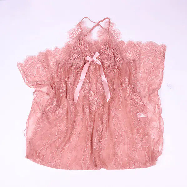 Lace Side-Slit Long Sleeve Nightgown (Lingerie)