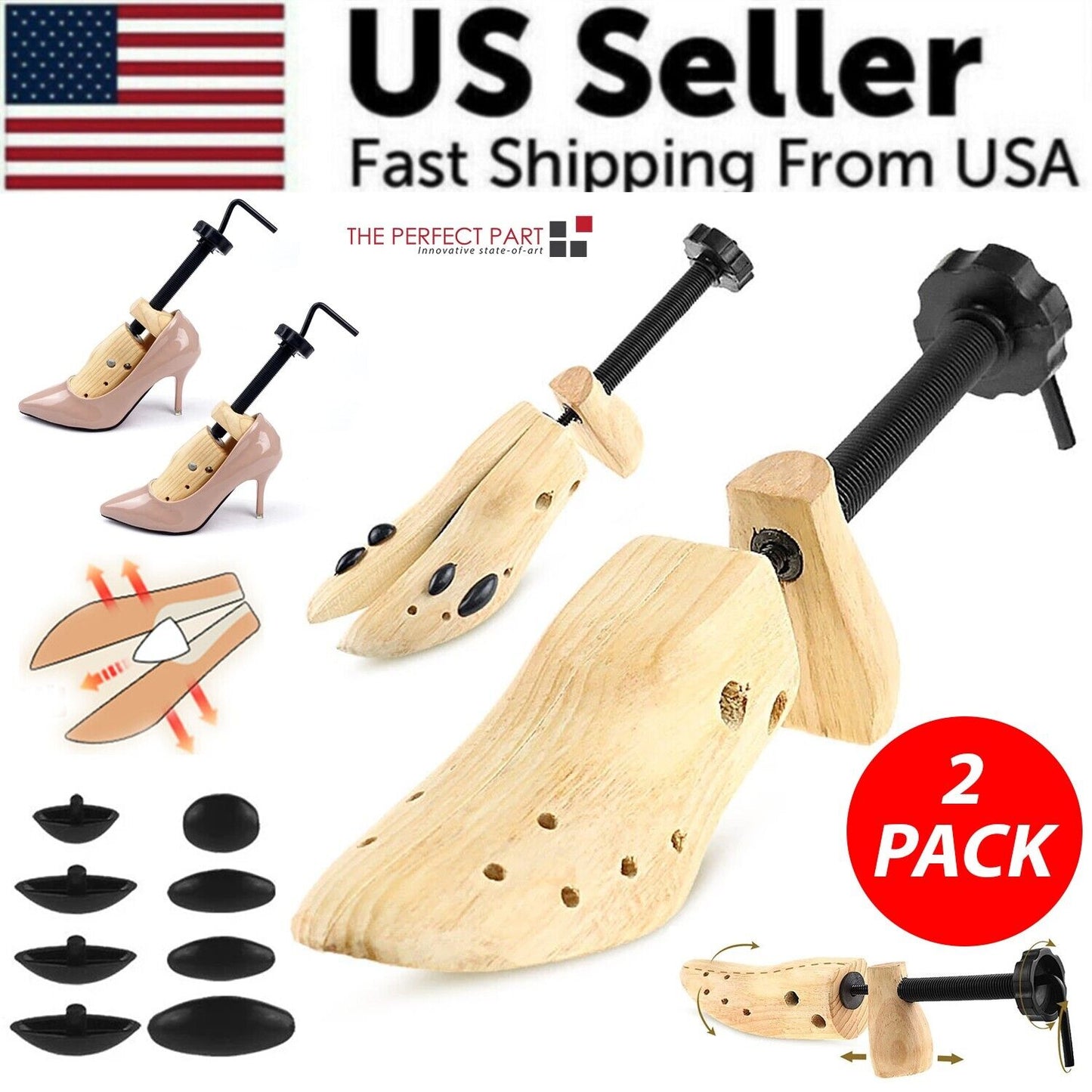 2-Way Wooden Adjustable Shoe Stretcher Expander Men Women Boot Size US 5-13 - Us seller
