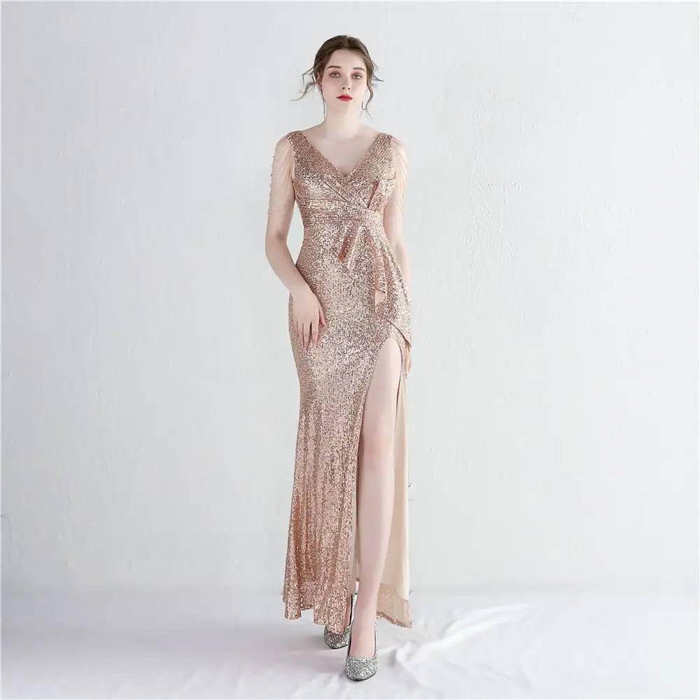 Long Sequined Aura Queen Evening Dress - 888