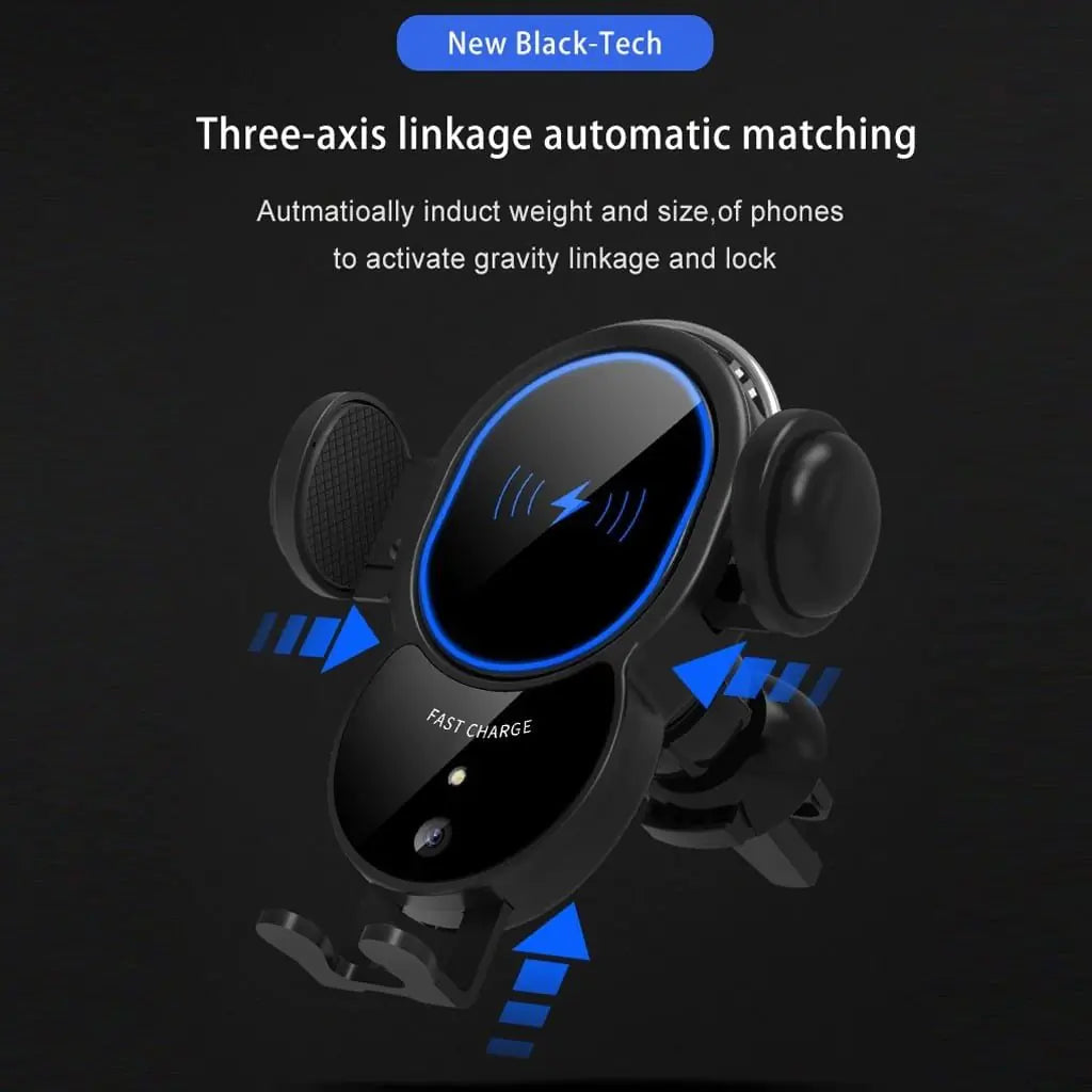 10W Wireless Triangle Mount Automatic Clamping Car Fast Charger