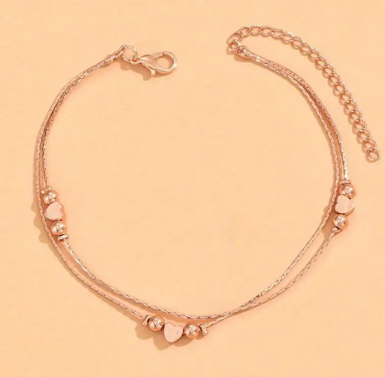 Korean Fashion Heart Bracelet Women's Double Layered Wear Light Bead Heart-shaped