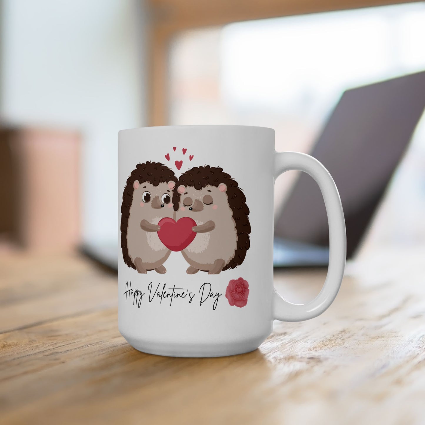 Heart Hedgehog Mug, Cute Valentine Coffee Cup, Love Animal Tea Mug, Adorable Ceramic Drinkware, Gift for Animal Lover, Valentine's Day Cup