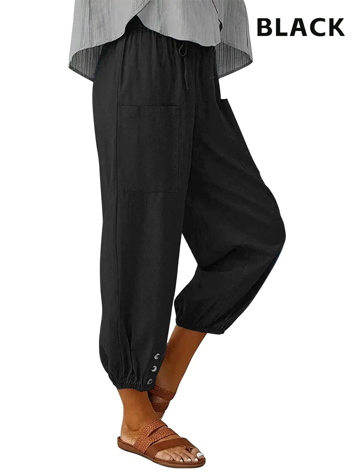 3pcs High-Waisted Button Wide-Leg Pants Cropped, Comfy & Effortlessly Chic