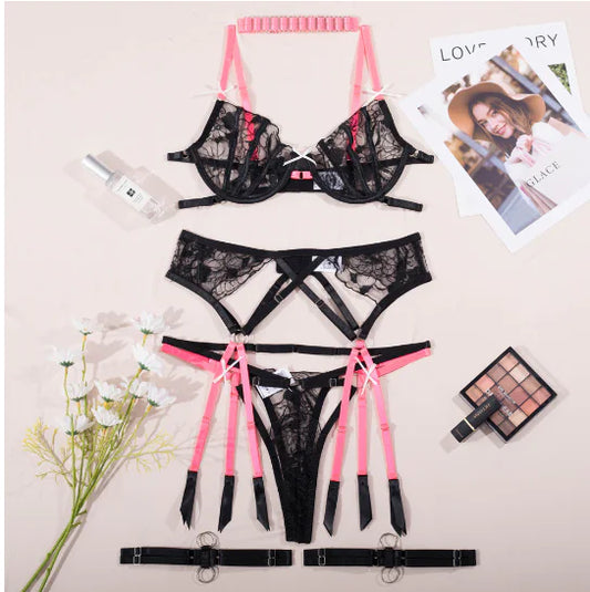 Lingerie Set with Lace Bow and Steel Ring (One Set)
