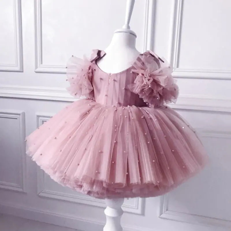 Baby Girl Pearl Mesh Tutu Lace Dress for Special Occasions  - 888