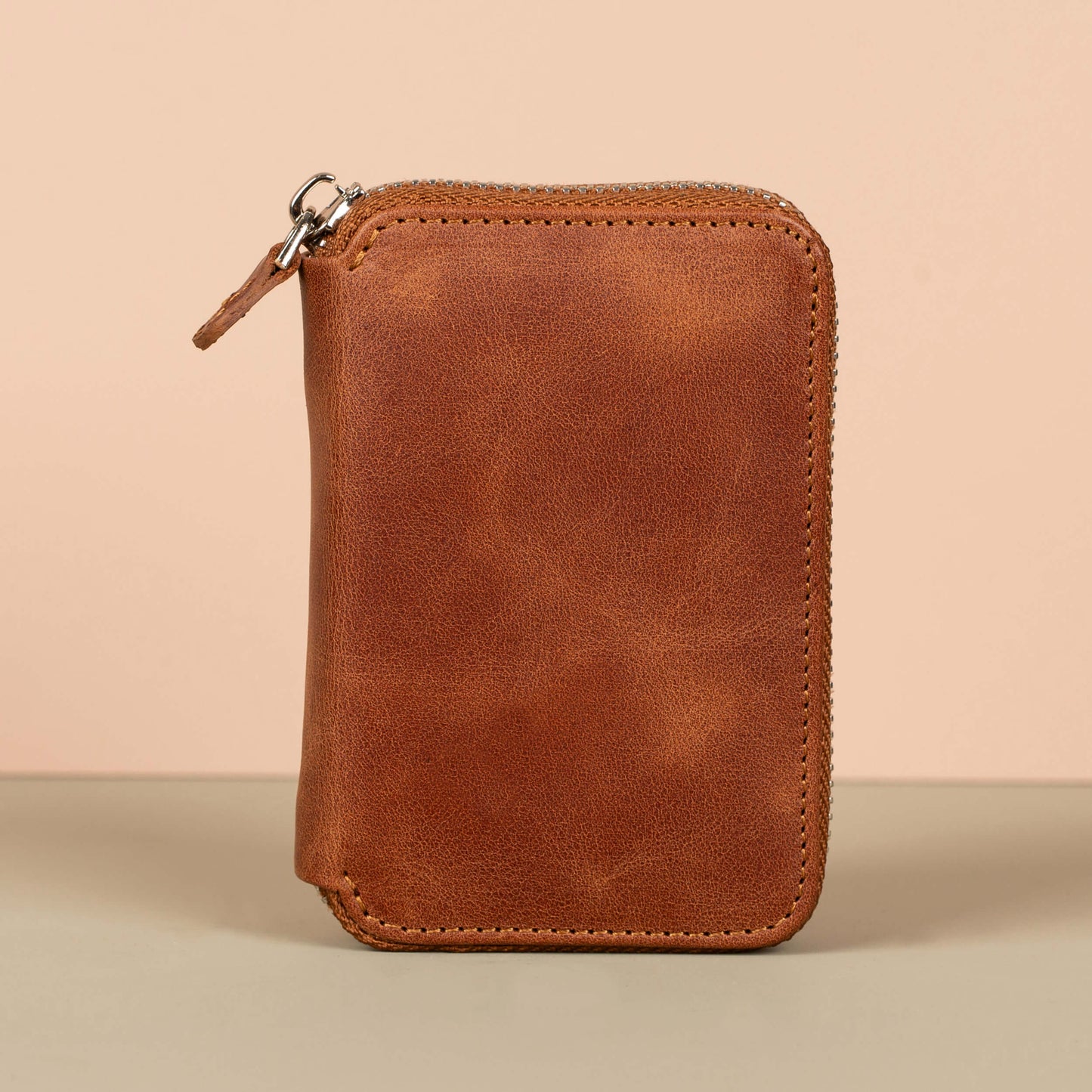 Premium Leather Zipper Wallet - Warm Brown - Anniston