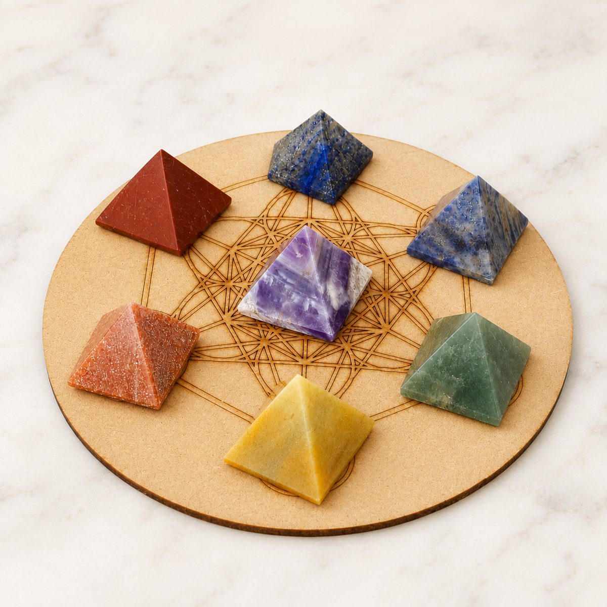 7 Chakra Crystals Pyramids