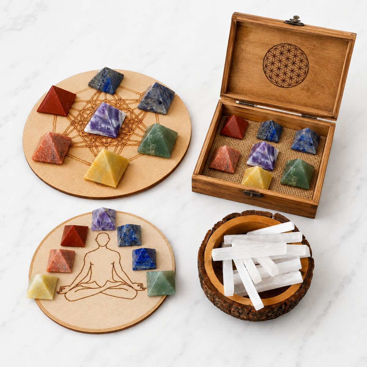 7 Chakra Crystals Pyramids