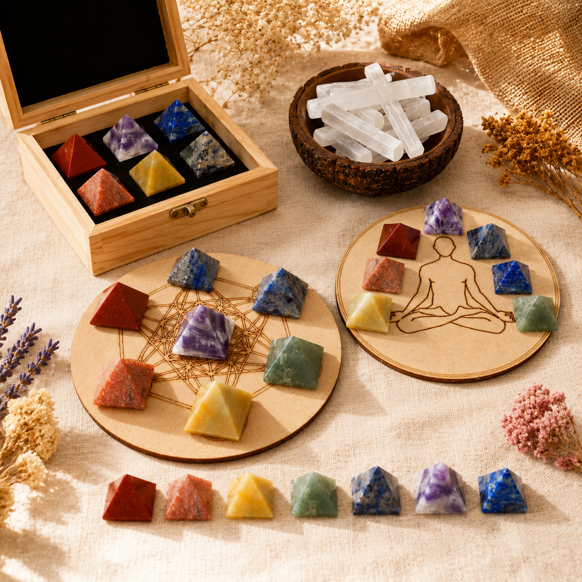 7 Chakra Crystals Pyramids