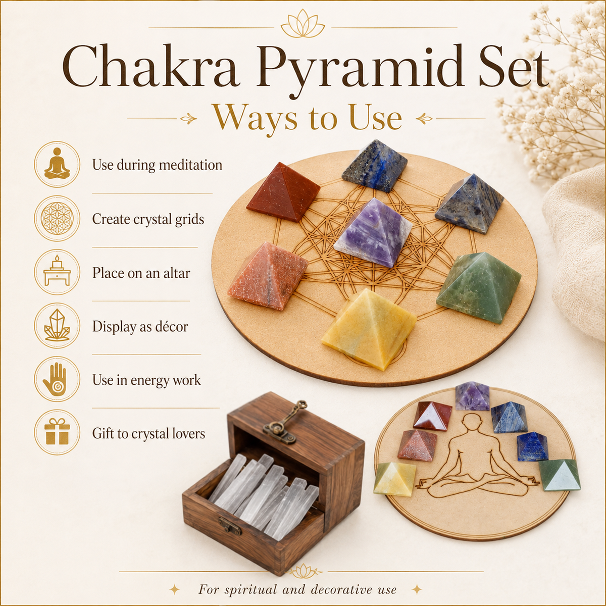 7 Chakra Crystals Pyramids