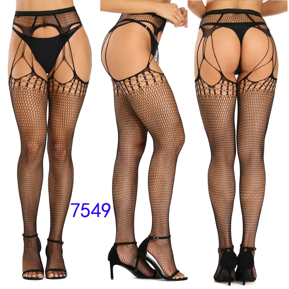 Factory Stock Women's Fishnet Stockings with Floral Design - Lingerie