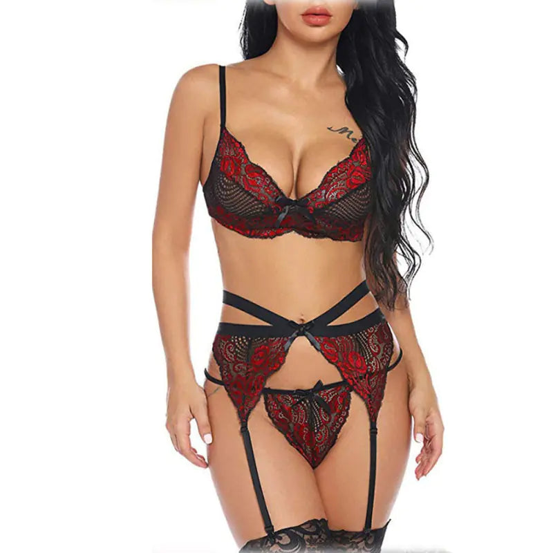 Lace Sexy Lingerie Set for Women Three-Piece