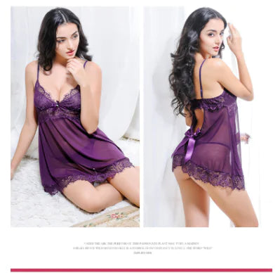 Lace and Mesh Women's Lingerie and Sleepwear Set
