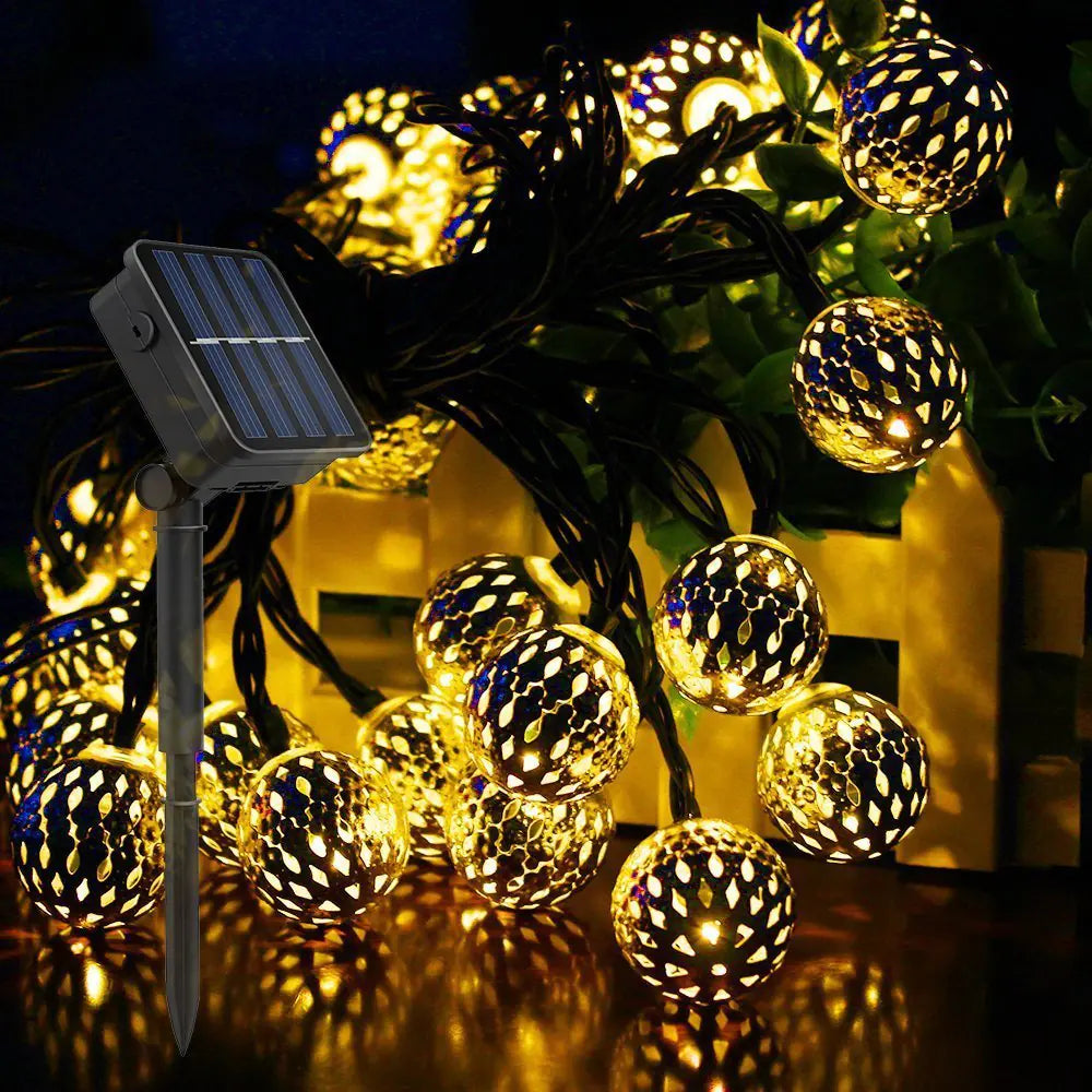 Solar Moroccan Iron Hollow Outdoor Waterproof LED String Lights - 888