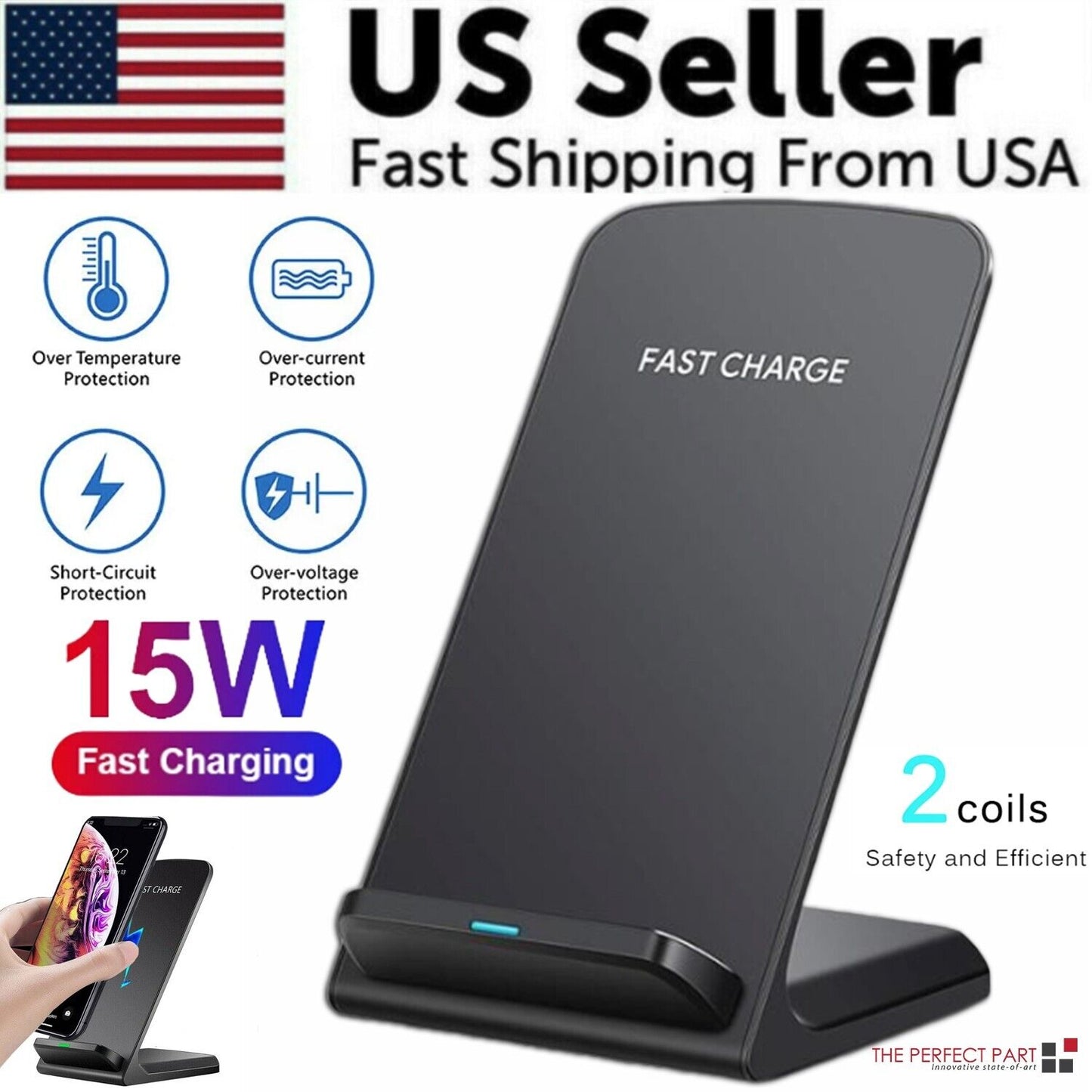 Qi Wireless Fast Charger Charging Pad Stand Dock For Samsung Galaxy iPhone Phone - us seller