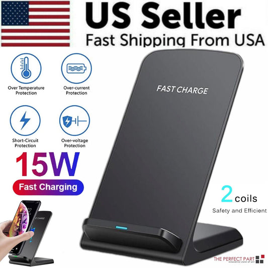 Qi Wireless Fast Charger Charging Pad Stand Dock For Samsung Galaxy iPhone Phone - us seller
