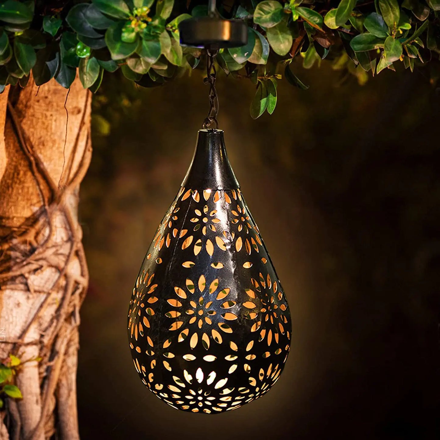 Solar Outdoor Daisy Iron Pendant Light with LED Projection - 888