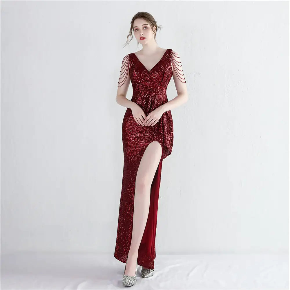 Long Sequined Aura Queen Evening Dress - 888