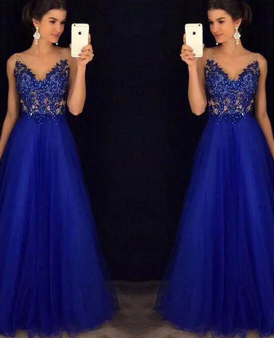 Elegant Long Dress - Blue Wedding Gown - 888