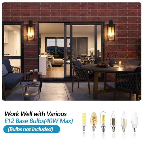 26H 1ps Modern Outdoor Wall Lanterns With Black Metal Frame And Clear Glass, 4 E12 Bulb Socket, Weatherproof Wall Sconces For Porch, Garden, Patio No Bulbs