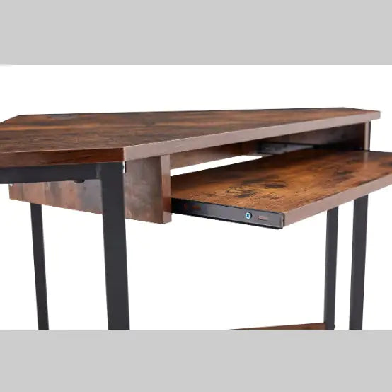 Triangle Computer Desk, Corner Table With Sleek Keyboard Tray And Storage Shelves, Compact Home Office